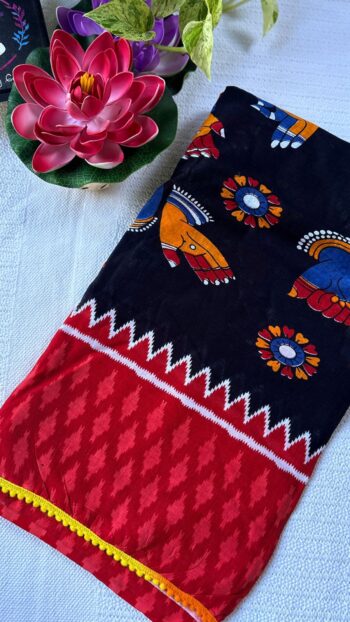 ​✨ Hasta Mudra Heritage: Hand-Printed Soft Mulmul Saree ✨