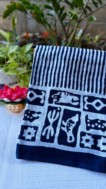 Tribal Noir: Black & White Hand-Block Warli Saree 🖤⚪🎨