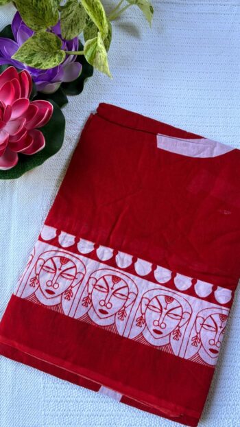 Aura of the Goddess: Red & Monochrome Portrait Saree ✨🧱