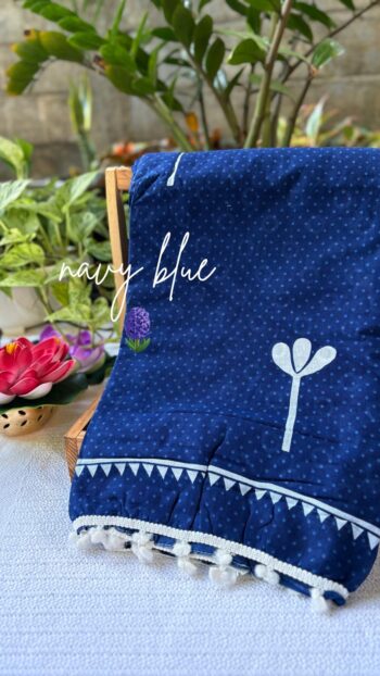 Azure Starry Night: Hand-Printed Navy Cotton Saree ✨🌊👗