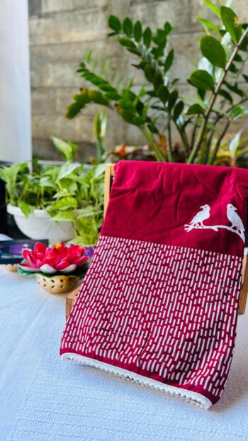 The Crimson Lovebirds: Maroon Mulmul with Pom-Pom Trim 🐦❤️🧶