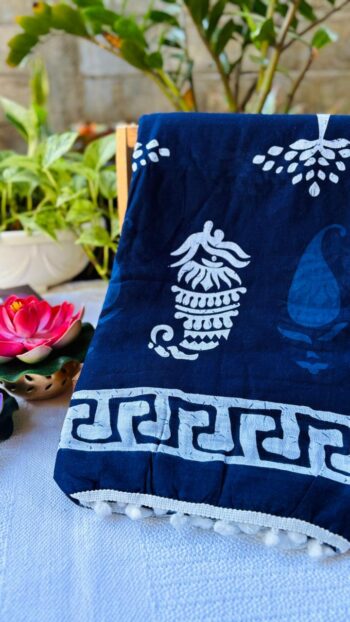 The Azure Checker: Traditional Dabu Print Mulmul ♟️🌊🕊️