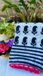 Jaipuri Paisley Pearl 🌸 | White & Navy Blue Pom-Pom Saree