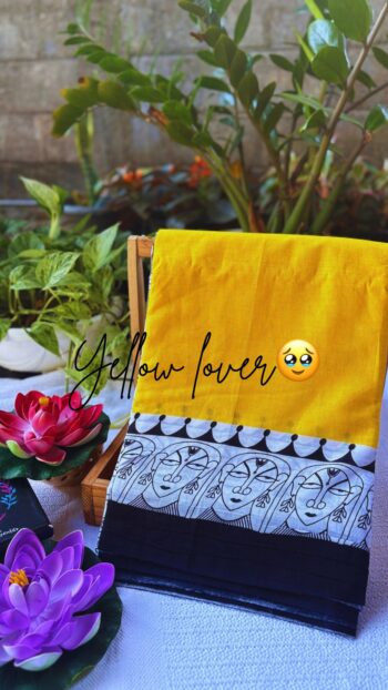 ​💛 Aureolin Artistry: Jaipuri Hand-Block Mulmul Saree 🎭