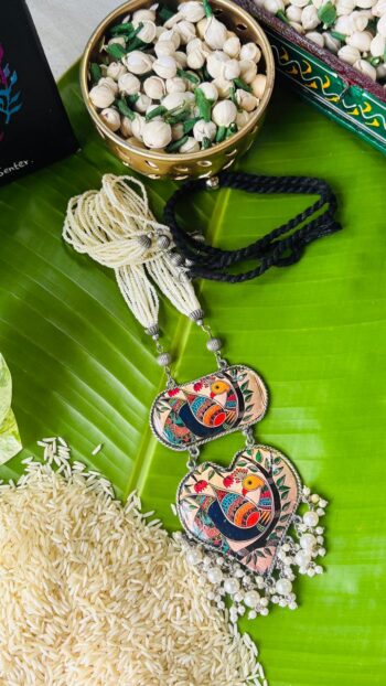 🦚 Mayura Madhubani Double-Pendant Necklace ✨