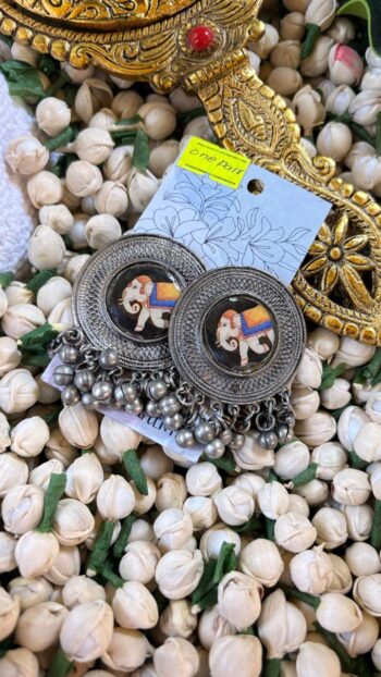 ​🐘 Gaja-Kriti: Hand-Painted Royal Elephant Heritage Studs ✨